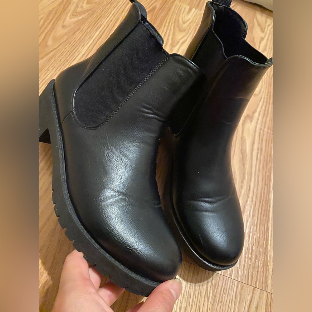 Black leather booties